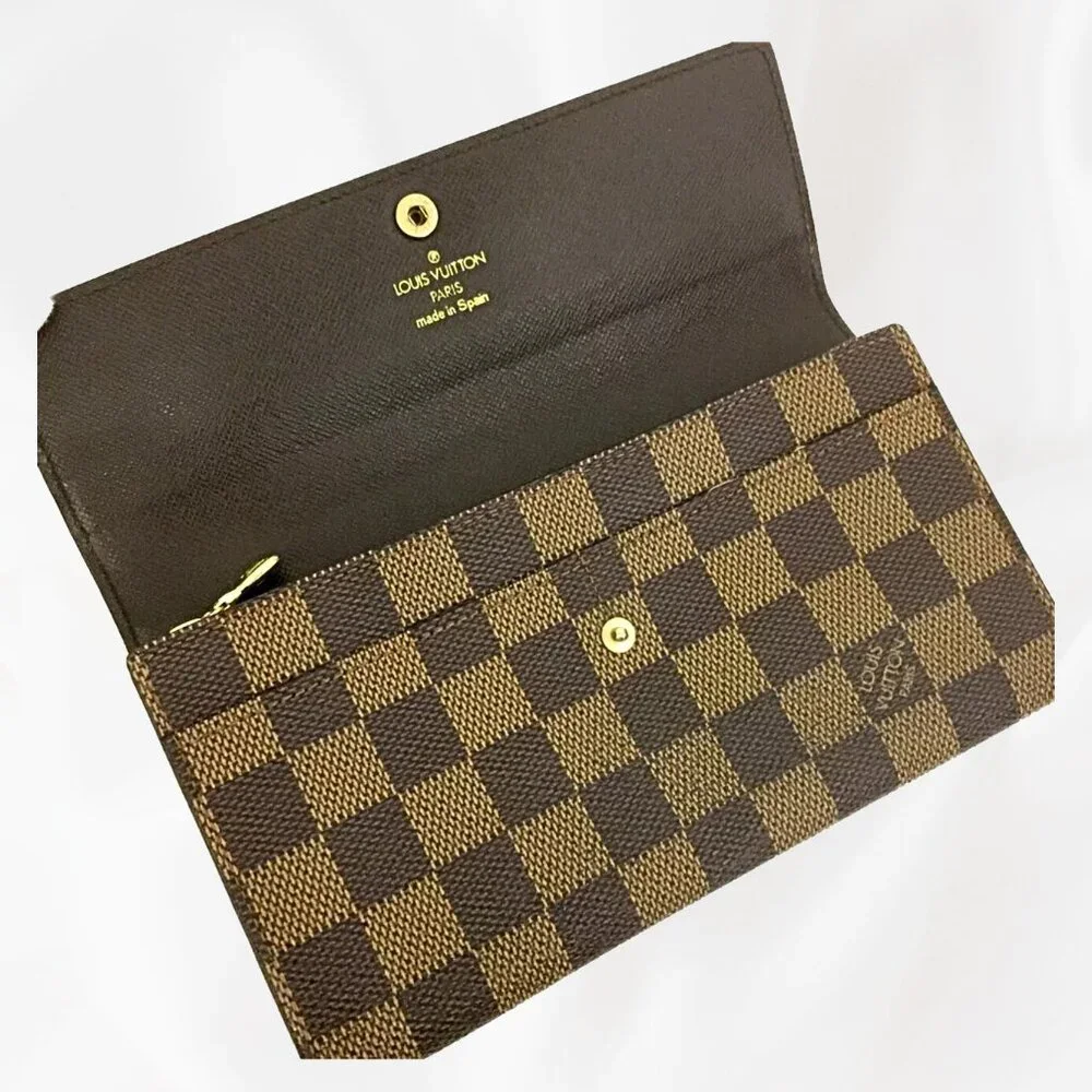 LOUIS VUITTON DAMIER PORTEFEIULLE SARAH LONG BIFOLD WALLET BROWN - Picture 2 of 7